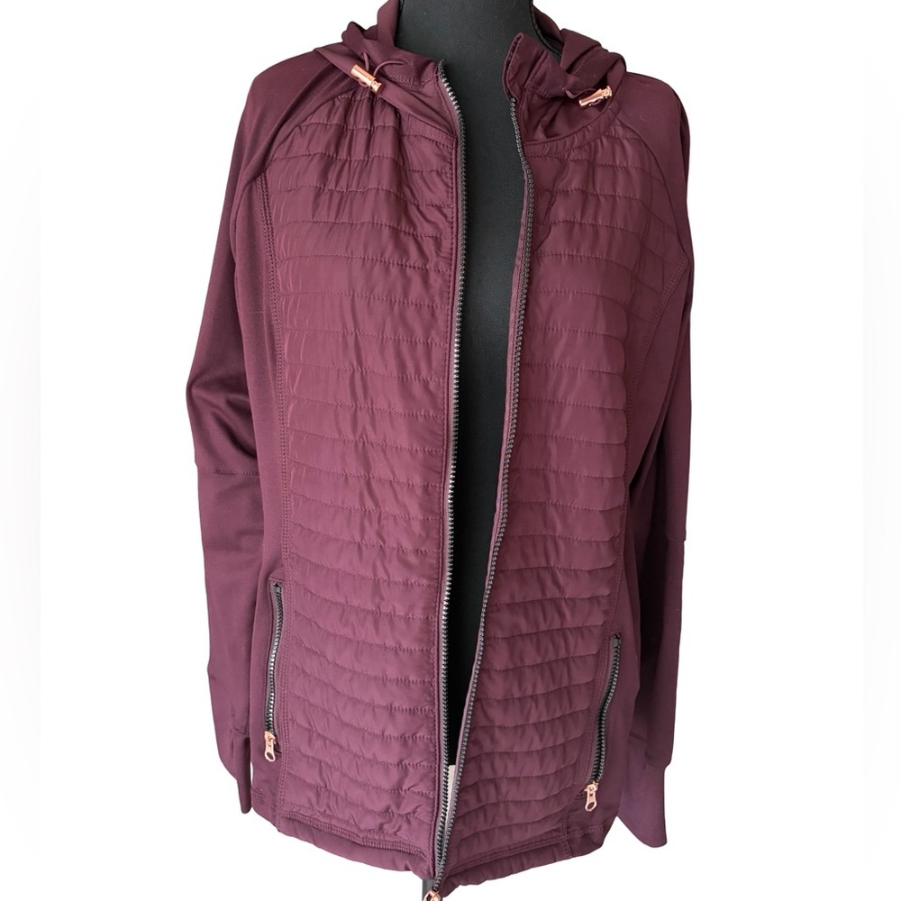 Maurices Quilted Hooded Puffer Jacket in Plum